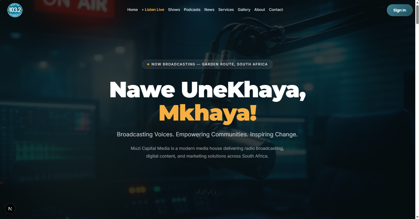 Placeholder screenshot, MuziFM homepage