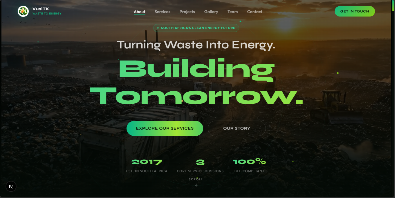 Placeholder screenshot, VusiTK site hero section