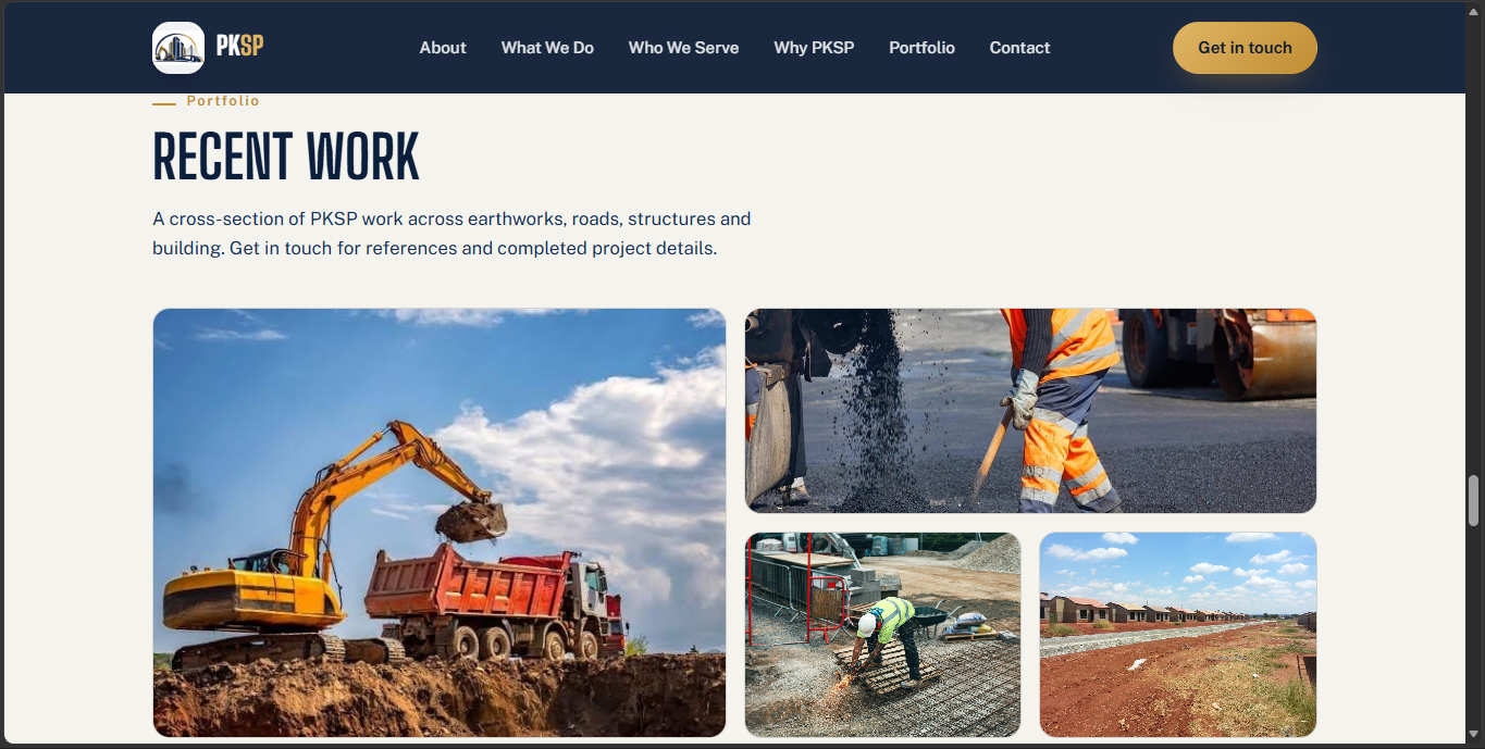 Screenshot, PKSP portfolio/services section